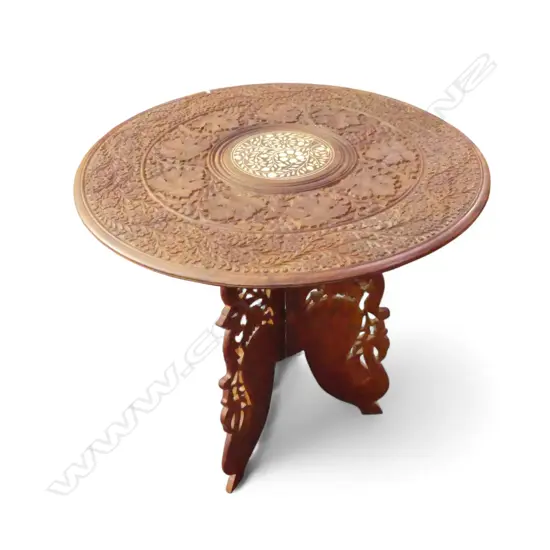 CARVED WOODEN SIDE TABLE 615mm dia