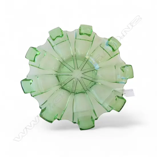 A GREEN ART DECO DEPRESSION GLASS PLATTER, L.335MM
