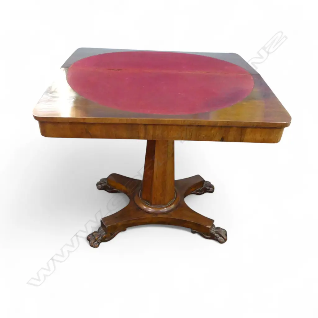 ANTIQUE PEDESTAL CARD TABLE 920x455x705mm top marked/repaired Image 1++