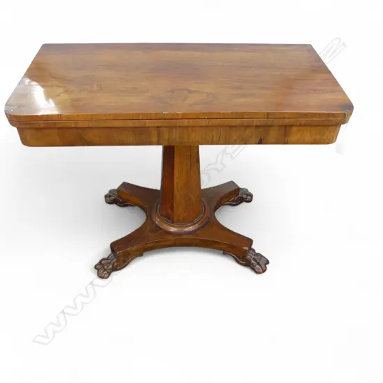 ANTIQUE PEDESTAL CARD TABLE 920x455x705mm top marked/repaired