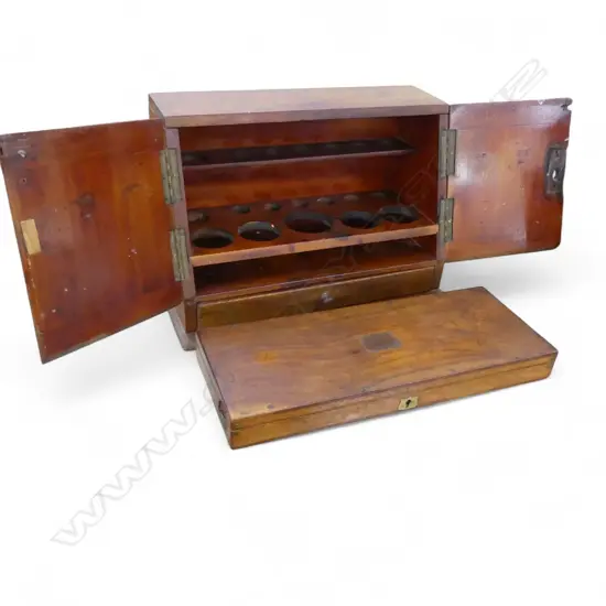 ANTIQUE MAHOGANY TEST TUBES HOLDER W.330mm + MAHOGANY CASE W.340mm