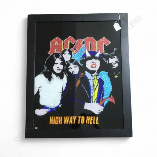 ACDC 'HIGHWAY TO HELL' PAINTING ON GLASS SIGNED OGGIE 485x390mm