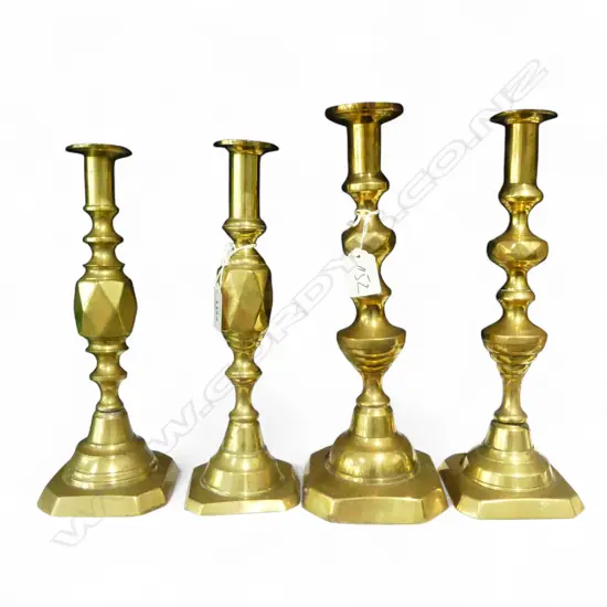 2 PRS BRASS CANDLESTICKS, H.300 & 280mm