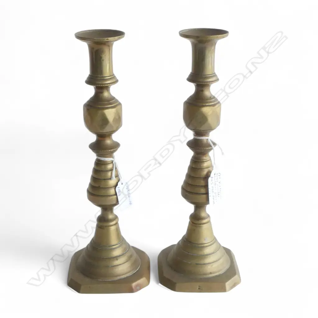 2 PRS BRASS CANDLESTICKS KING of DIAMONDS PATTERN, 300 & 250mm Image 1++