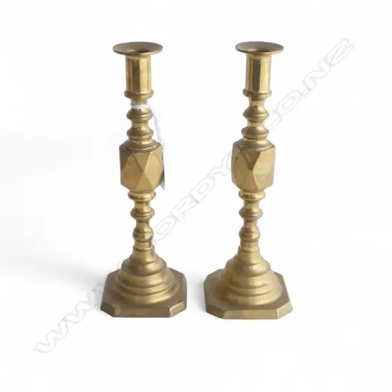 2 PRS BRASS CANDLESTICKS KING of DIAMONDS PATTERN, 300 & 250mm