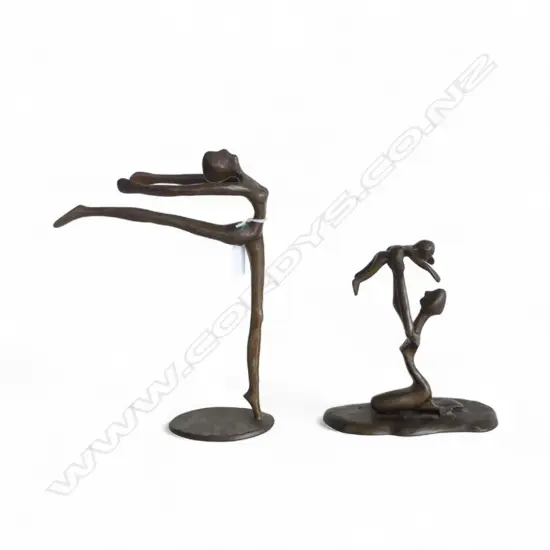 2 BRONZE SCULPTURES; ELONGATED FIGURES H.270mm