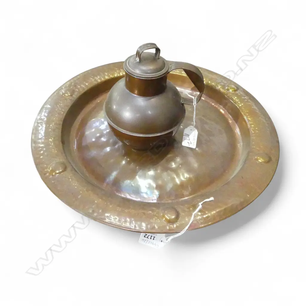 ART DECO COPPERWARE WALL PLAQUE DIA440MM & LIDDED JUG H170MM Image 1++