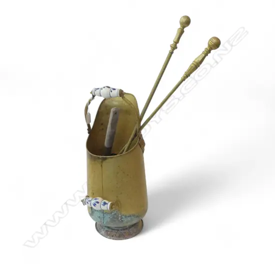 BRASS FIRE BUCKET H.490mm + 3 TOOLS