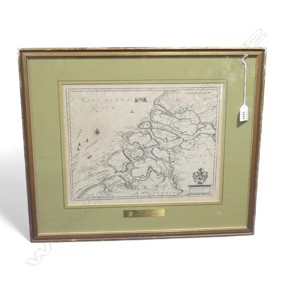ANTIQUE FRAMED MAP OF ZEALANDIA H270 W350MM Image 1++