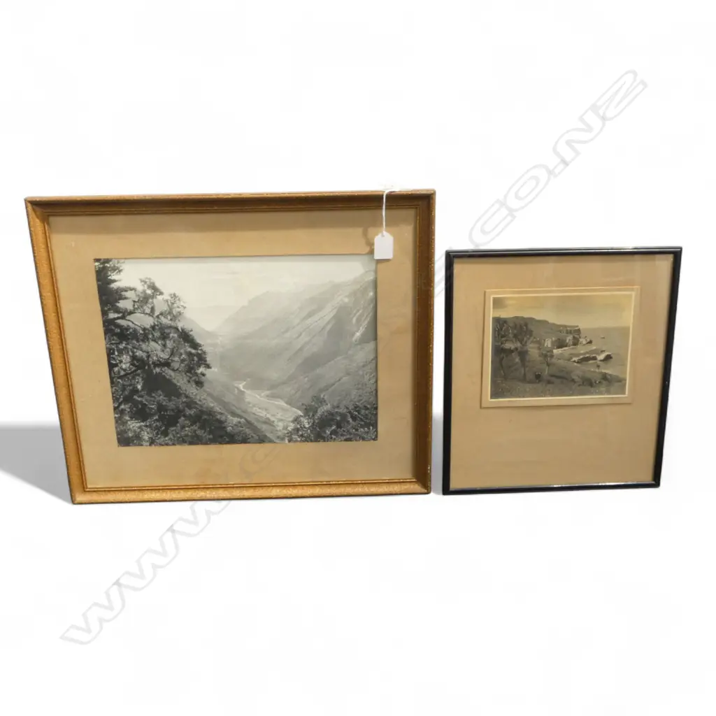 2 FRAMED PHOTOGRAPHS; E.H. OMBLER THE CLIFFS ST.CLAIR DUNEDIN + OTHER N.Z. GORGE 265x370mm Image 1++