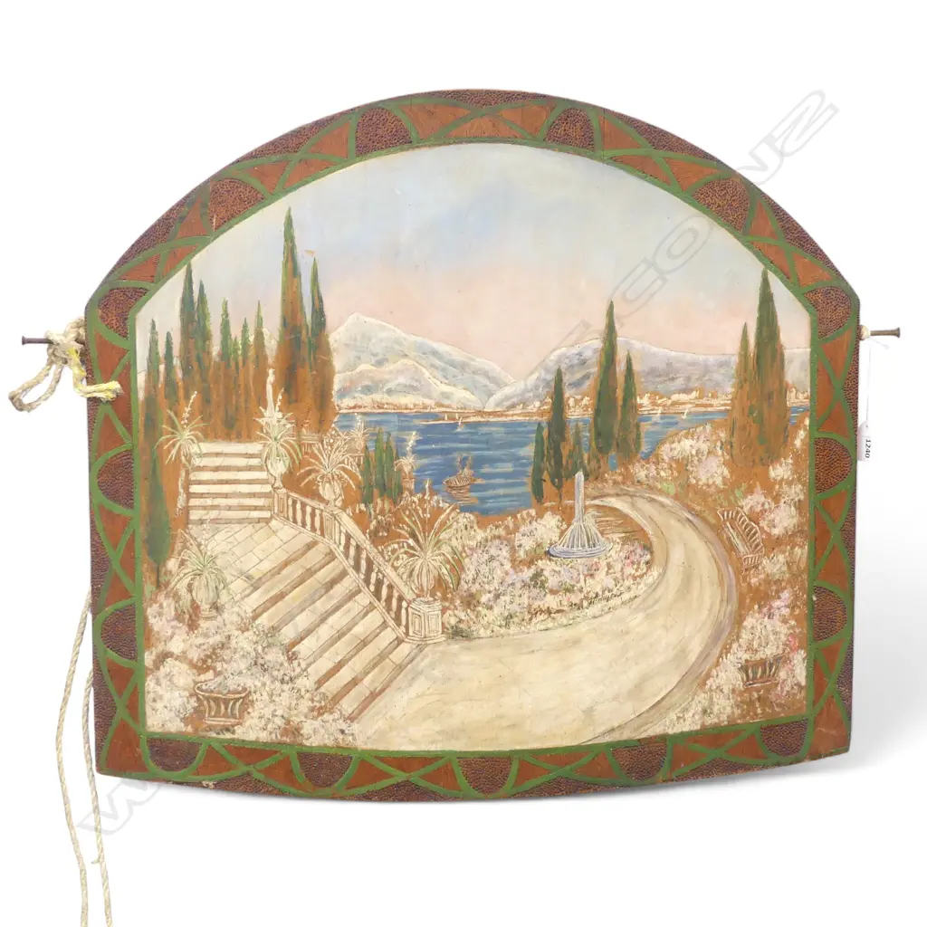 VINTAGE ARTWORK, MEDITERRANEAN LAKE SCENE, ACRYLIC ON PANEL 610x660mm Image 1++