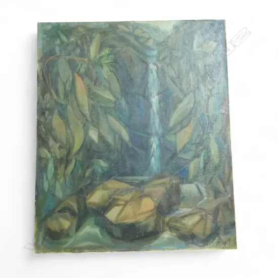 CHARLES ROSE (1921-2017), WAITAKERE WATERFALL, OIL ON CANVAS ON BOARD 605x510mm