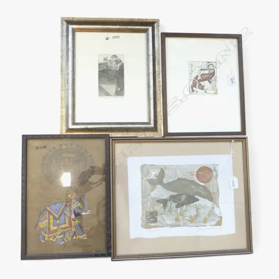 4 ARTWORKS; A. HAWTHORN? HUMPBACK, THOMAS MOSS DRAGON, INDIAN ELEPHANT 310x215mm, MICHAEL HUNTER 'PLAYHOUSE' 55/350