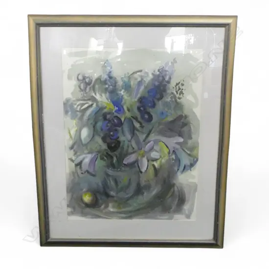 CHARLES ROSE (1921-2017) 'BLUE FLOWERS' MIXED MEDIA ON PAPER, 700x530mm, SIGNED