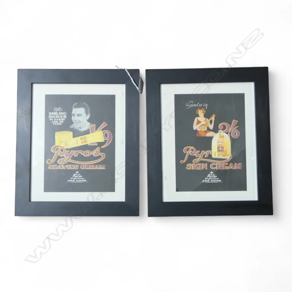 2 c.1930s ART DECO PYROS SHAVING CREAM ADVERTISING POSTERS 240x180mm Image 1++