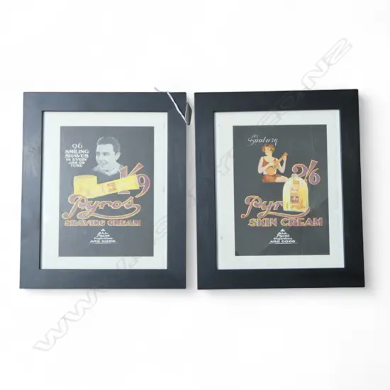 2 c.1930s ART DECO PYROS SHAVING CREAM ADVERTISING POSTERS 240x180mm