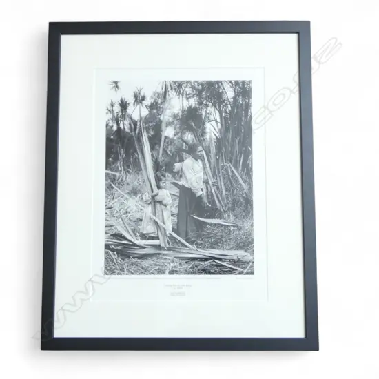 FRAMED REPRODUCTION TURNBULL LIBRARY PHOTOGRAPH ON ART PAPER, FLAX CUTTING AT LAKE OHIA, 380x280mm