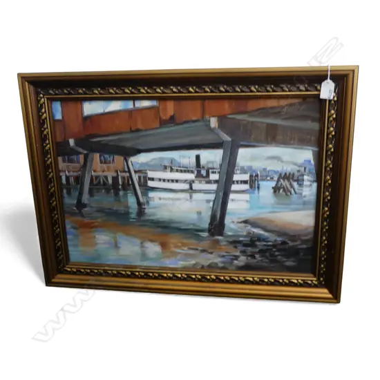 ARTIST UNKNOWN, DEVONPORT FERRY TERMINAL, OIL ON BOARD, 390x585mm