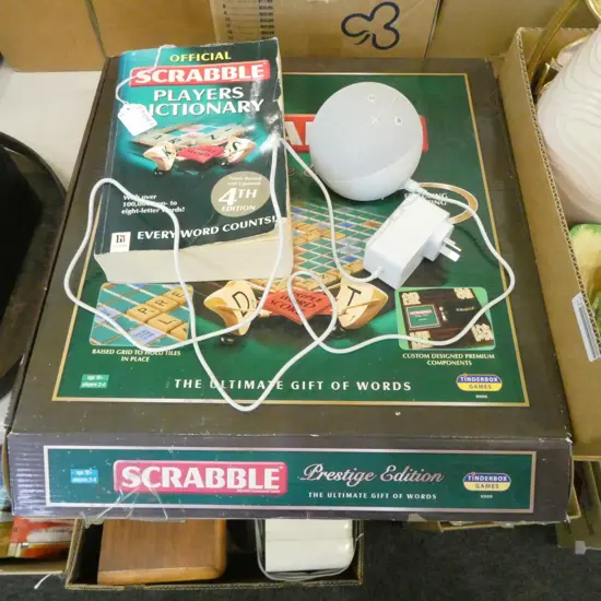 SCRABBLE PRESTIGE ED. + PLAYERS DICTIONARY, AMAZON MUSIC SPEAKER