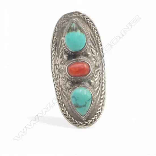 MEXICO STG SILVER 3 STONE RING 14.98gms SIZE P approx.