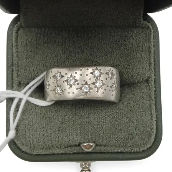 STG SILVER & MOISSANITE 'MATARIKI' RING 12.13gms SIZE Q1/2 10mm wide