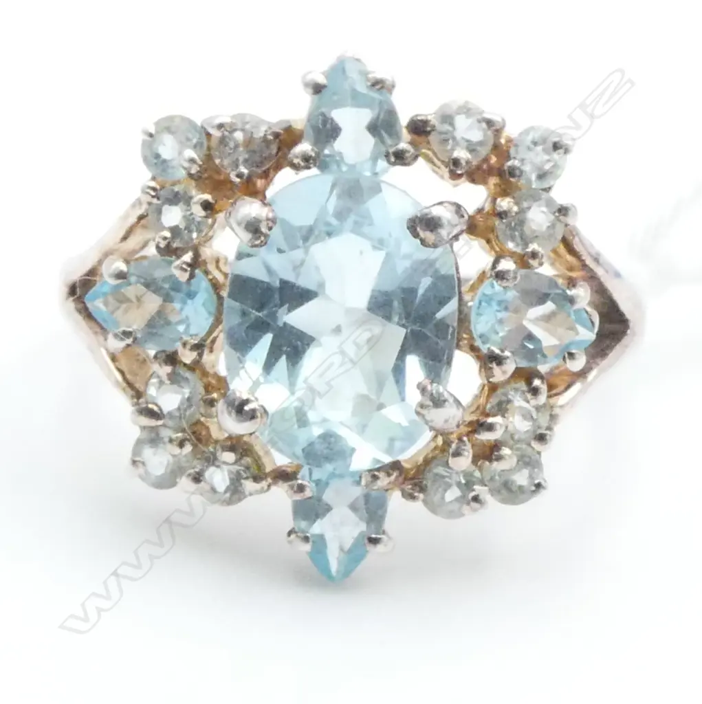 SILVER VINTAGE & MULTI BLUE TOPAZ? STONE RING SIZE N1/2 Image 1++