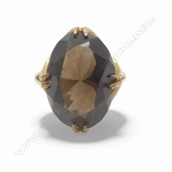 GOLD PLATED SMOKEY TOPAZ DRESS RING 4.05gms SIZE M