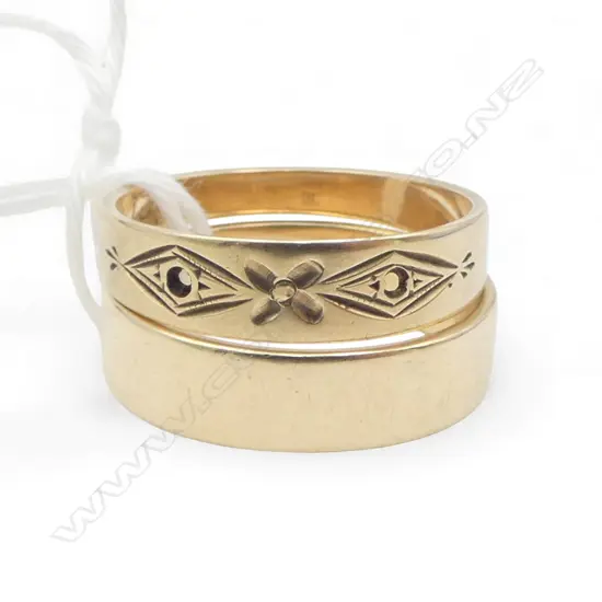 2 9CT RINGS, 4.9gms (1 w. STONES MISSING) SIZE K & N