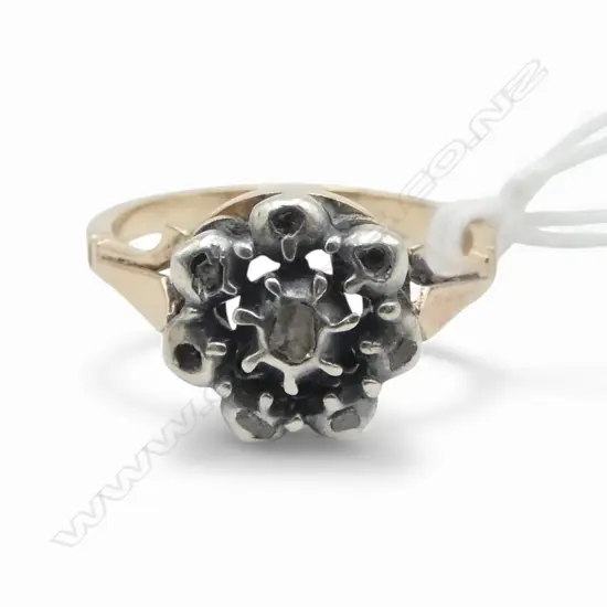 GEORGIAN 9CT GOLD AND OLD MINE CUT DIAMOND RING (3 missing stones) size N  3.66 gms