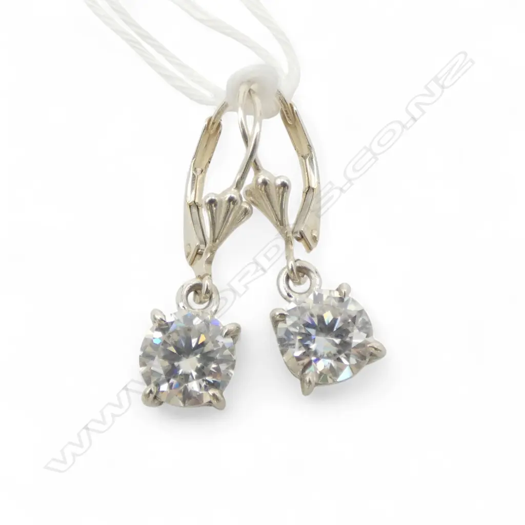 PR SILVER & MOISSANITE EARRINGS, CONTINENTAL LOCKS Image 1++