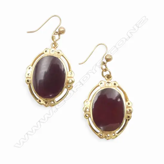 PR 14ct GOLD & CARNELIAN EARRINGS 9gms