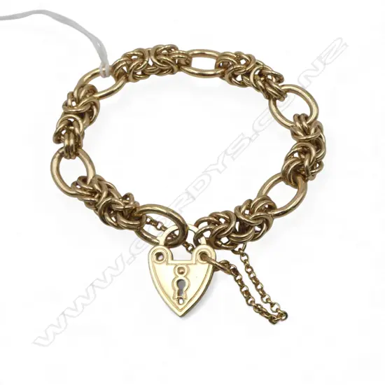 GOLD PLATED GATE BRACELET w HEART LOCK