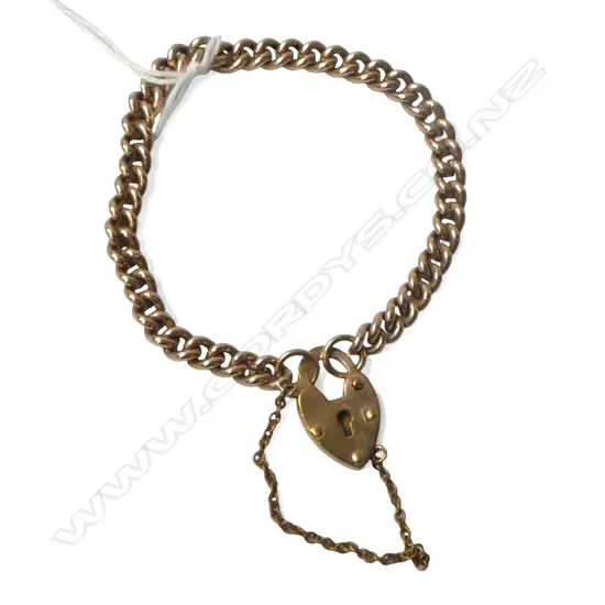 PLATED CURB LINK BRACELET w HEART PADLOCK CLASP