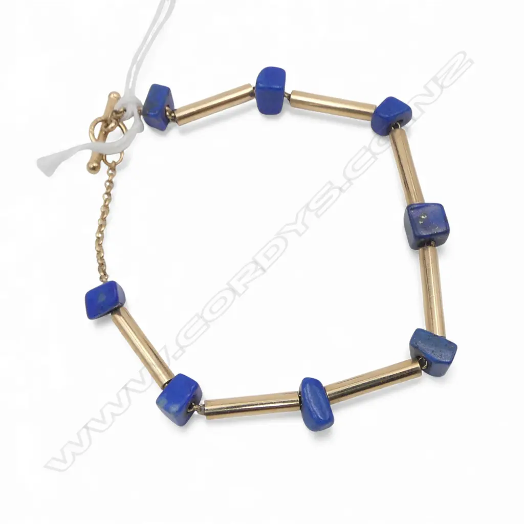 9ct GOLD & LAPIS LAZULI DESIGNER BRACELET L.200mm  9.3 gms including stones Image 1++
