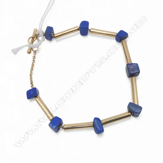 9ct GOLD & LAPIS LAZULI DESIGNER BRACELET L.200mm  9.3 gms including stones