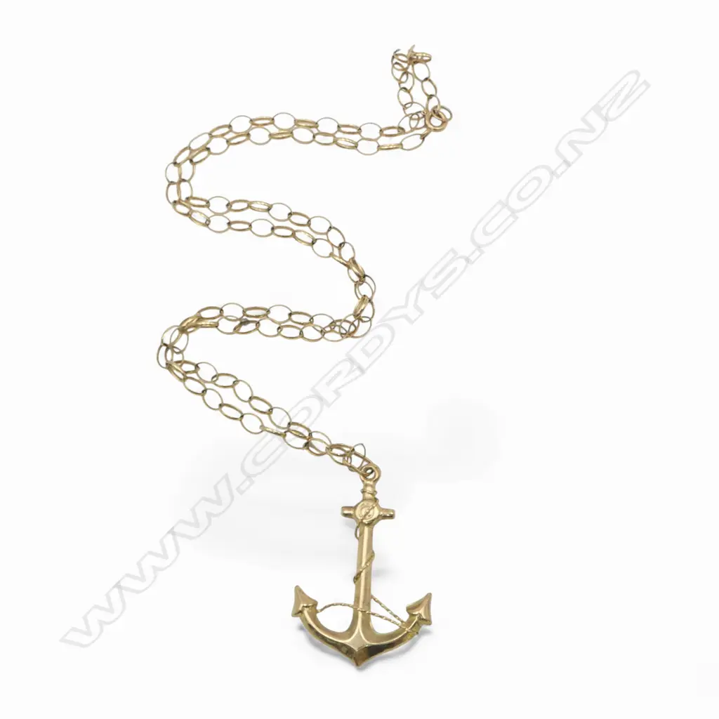9CT CHAIN w. 9ct GOLD ANCHOR PENDANT 5.3gms Image 1++