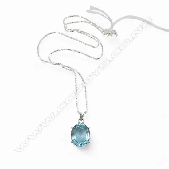SILVER & BLUE TOPAZ PENDANT on SILVER CHAIN