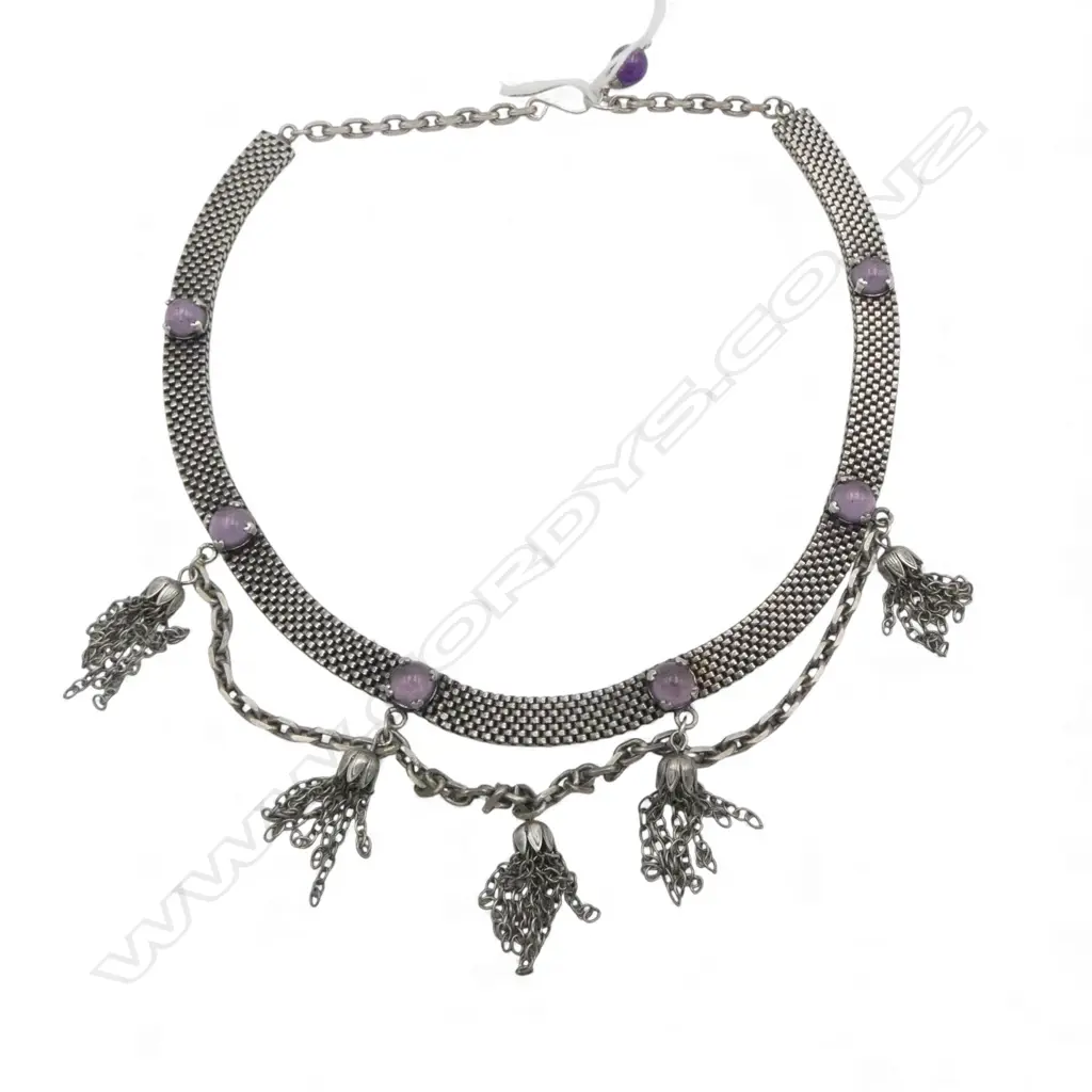 SILVER & AMETHYST CHOKER NECKLACE Image 1++