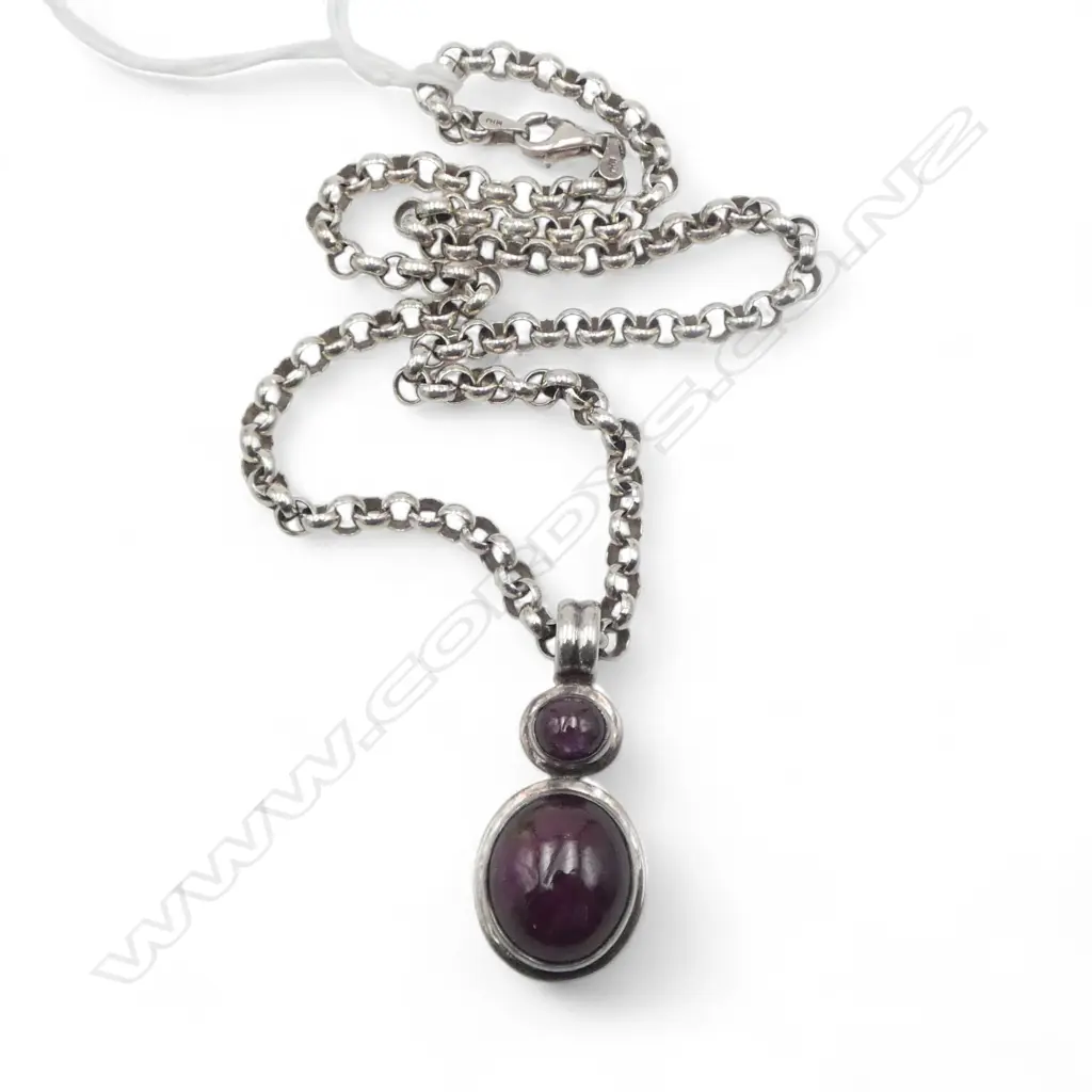STERLING SILVER LARGE CAB RUBY PENDENT ON 45CM BELCHER CHAIN  32.8GMS Image 1++