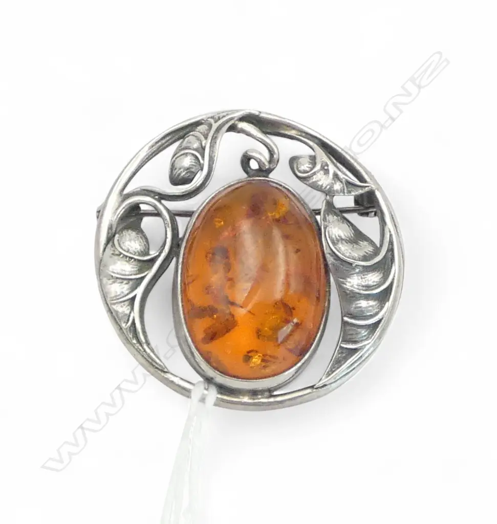 925 AMBER BROOCH 40mm dia 12.6gms Image 1++
