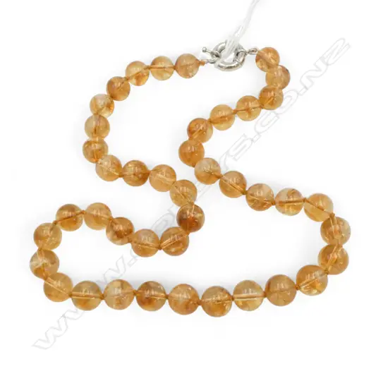 CITRINE BEAD NECKLACE, handknotted, L.440mm