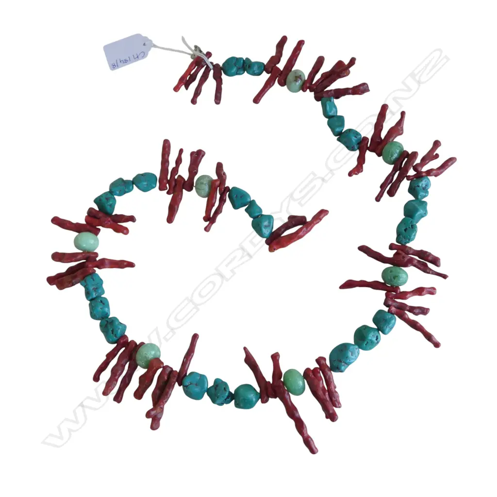 RED CORAL & TURQUOISE NECKLACE L.750mm Image 1++