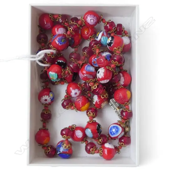 VINTAGE MID-CENTURY MURANO GLASS BEAD NECKLACE L.330mm