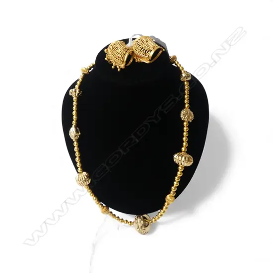 18ct PLATED BEAD NECKLACE plus 2 other pieces