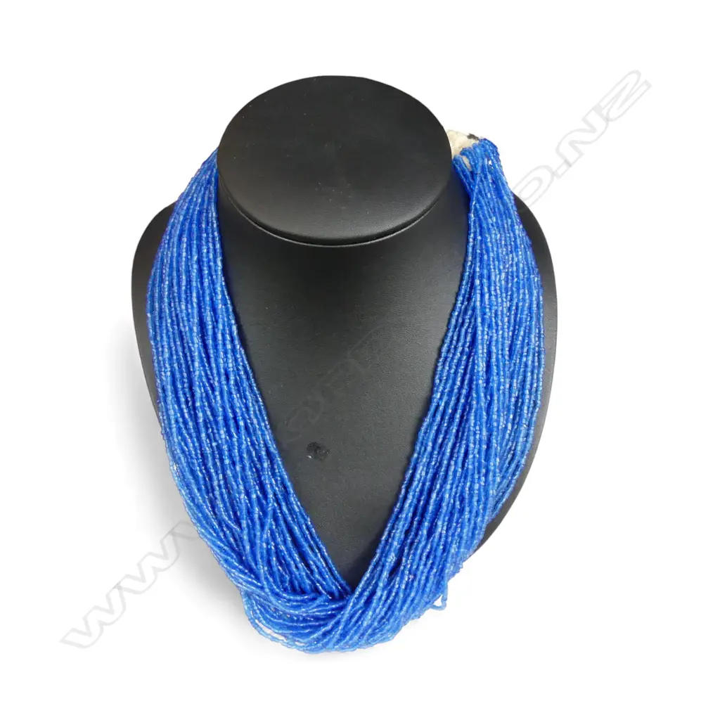 MULTI STRAND BLUE GLASS BEAD NECKLACE, L.600mm Image 1++