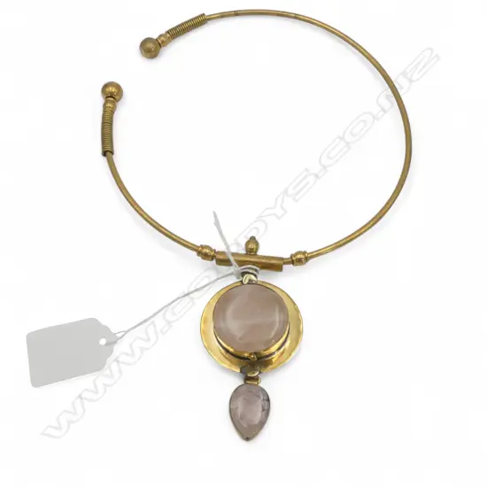 BRASS & ROSE QUARTZ CHOKER NECKLACE