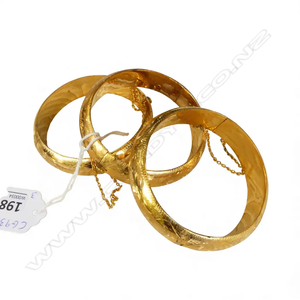 3 VINTAGE GOLD PLATED HINGED BRACELETS THAILAND, D.65MM INTERIOR  Image 1++