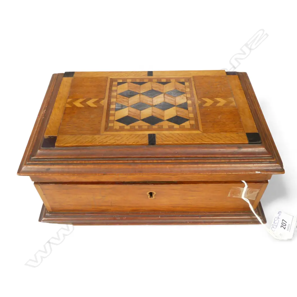 MARQUETRY JEWELLERY BOX w. ASST. COSTUME & STG SILVER JEWELLERY Image 1++