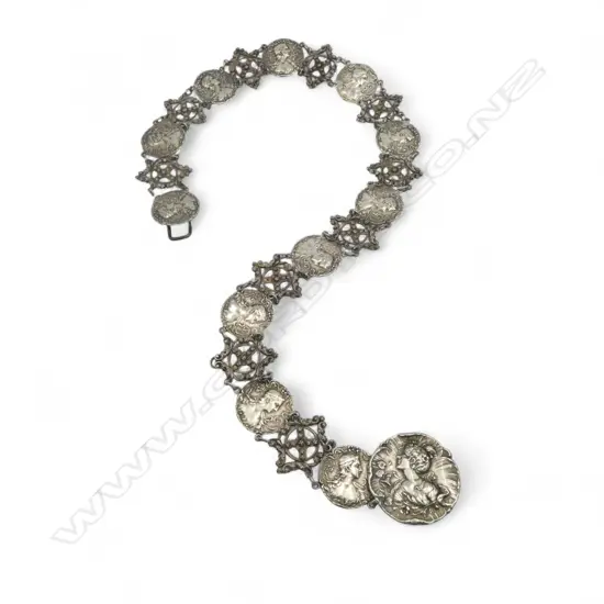 CLASSICAL / ART NOUVEAU SILVER PLATE BELT circular portrait panels of maidens etc