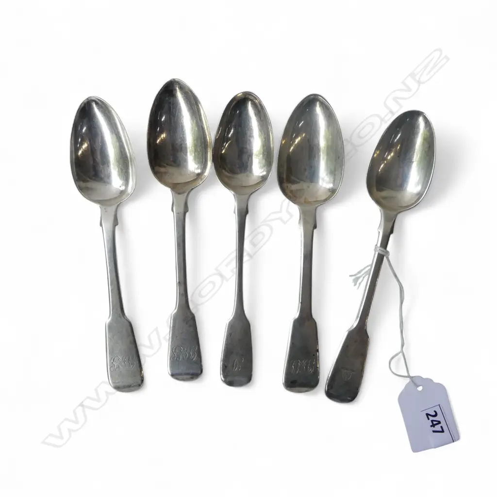 5 WILLIAM IV SILVER TEA SPOONS fiddle pattern 120gms Image 1++